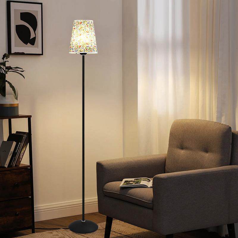 北欧落地灯客厅卧室床头灯书房看书阅读护眼黑色立式印花布艺台灯