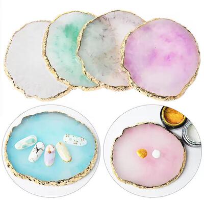 Round Resin Agate Stone Nail Art Color Palette Display Shelf