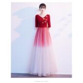 高档乐艺考主持人礼服高感成人诵红级歌比赛大合唱团演出朗服声长