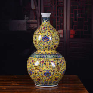 陶瓷葫芦花瓶落地大花瓶珐琅彩福寿葫芦瓶家居工艺礼品摆件摆设
