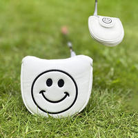 Golf club cover, cute smiling face, Japanese and Korean tie head cover, straight large semi-circular club protection cap cover, putting cover thumbnail 5