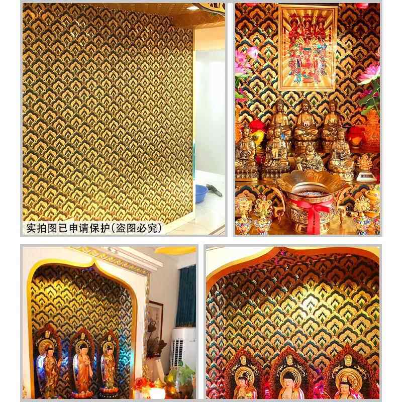 金箔堂壁纸佛反光金色金黄餐色祥V云客厅KT天花54板吊顶房顶厅墙