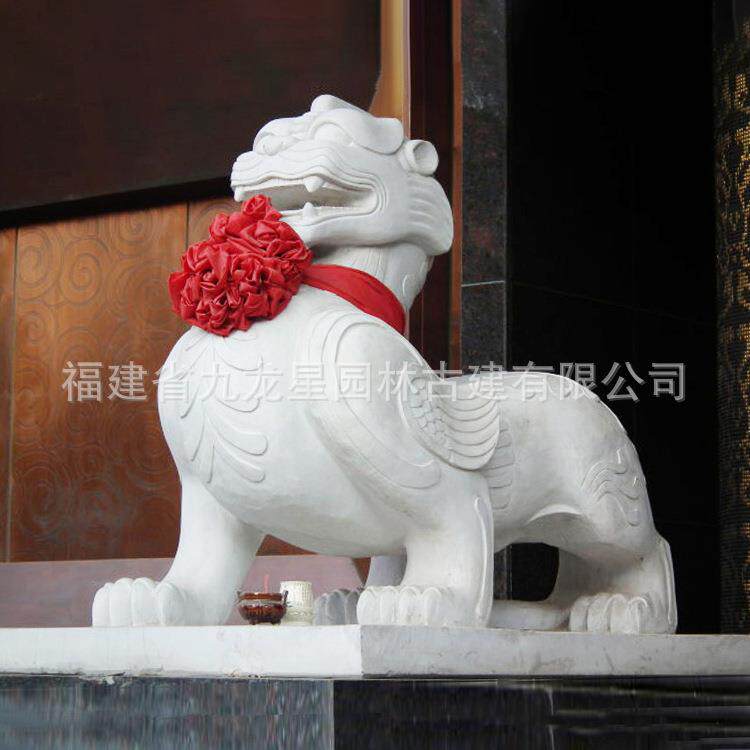 石雕汉白玉貔貅一对门口招财摆件户外酒店门口神兽晚霞红麒麟