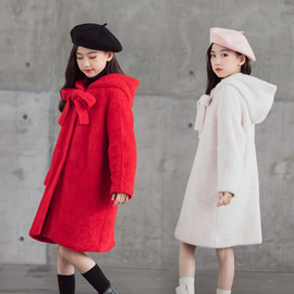 2020秋冬韩版女童毛呢连帽外套中大童亲子装中长款羊毛呢保暖大衣
