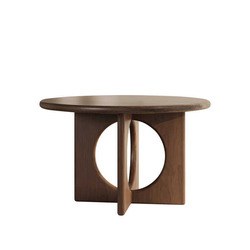 现代简约实木圆桌餐桌椅子一套小户型饭桌家用圆形餐桌中古风家具