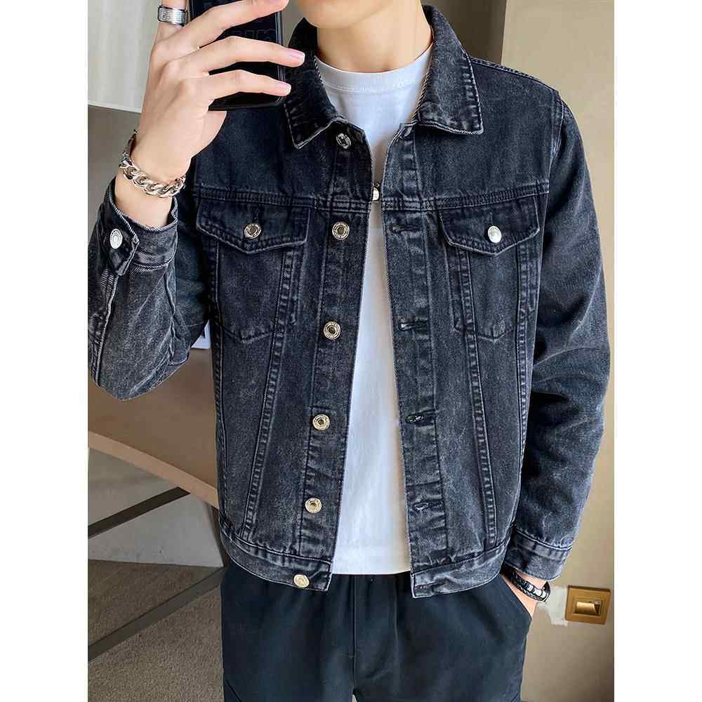 香港高端黑色牛仔衣外套男修身短款工装休闲夹克衫春秋款2025新款