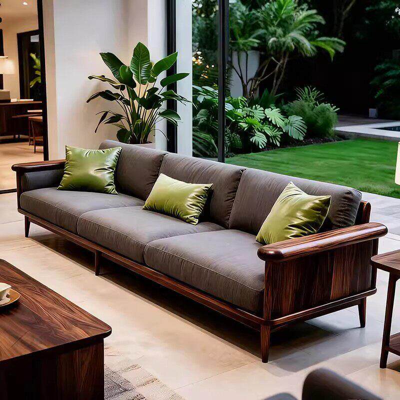 新中式实木沙发2026新款黑胡桃木高端禅意客厅现代简约布艺三人位