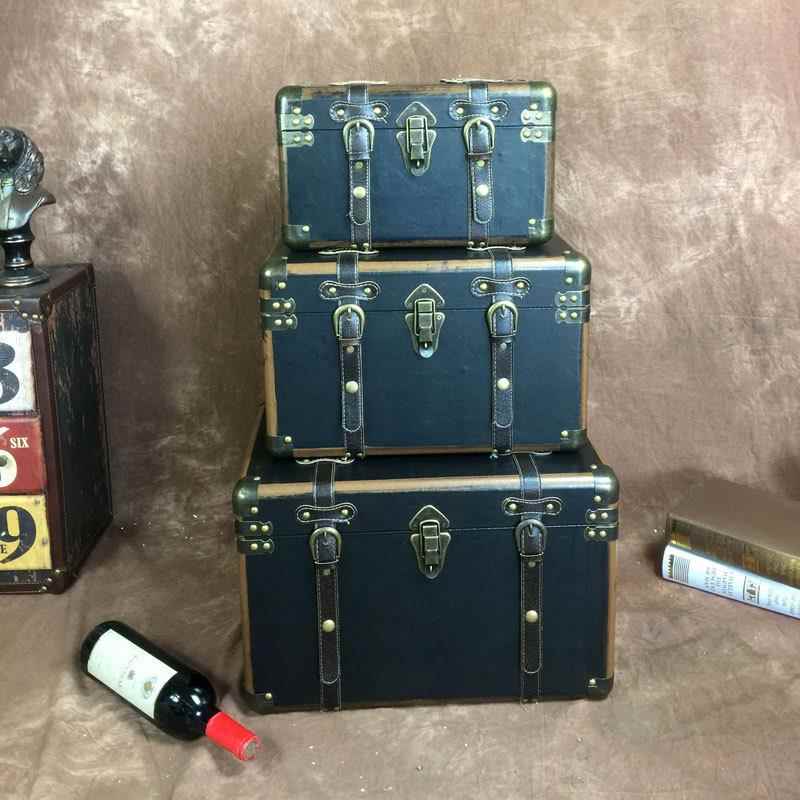 欧式三件套复古木箱带锁木质箱子家居收纳储物整理小木箱装饰摆饰