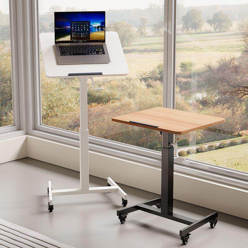 升降桌可移动手摇书桌卧室床边桌家用站立式工作台高脚桌子电脑桌
