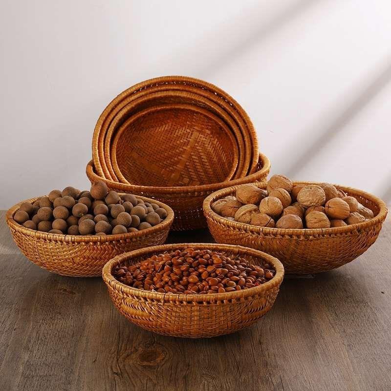 烟熏竹编圆簸箕防虫竹制品馒头筐家用农家水果盘干果零食竹篮子