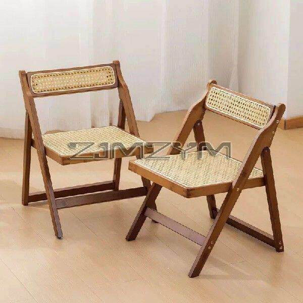 Bamboo Foldable Chair with Backrest Rattan Seat Dining
