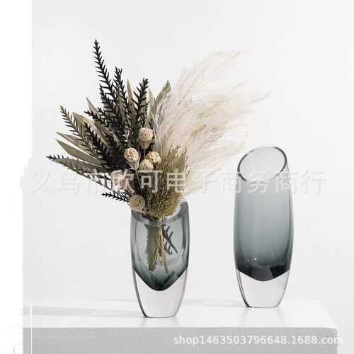现代简约创意切口玻璃花瓶摆件玄关电视柜民宿客厅样板房软装饰品