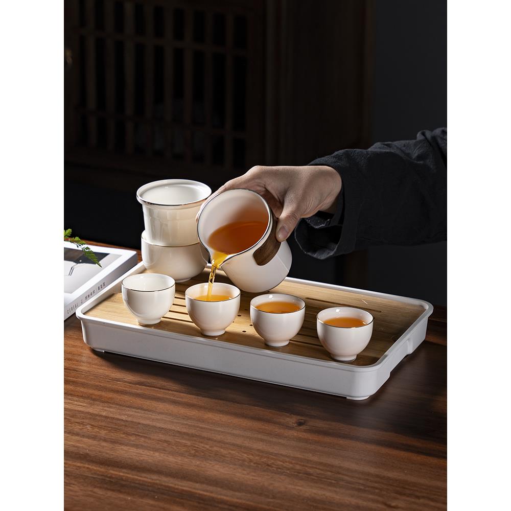 旅游茶具,一壶五杯,简易防烫羊脂玉白瓷手提袋功夫套装陶瓷快杯