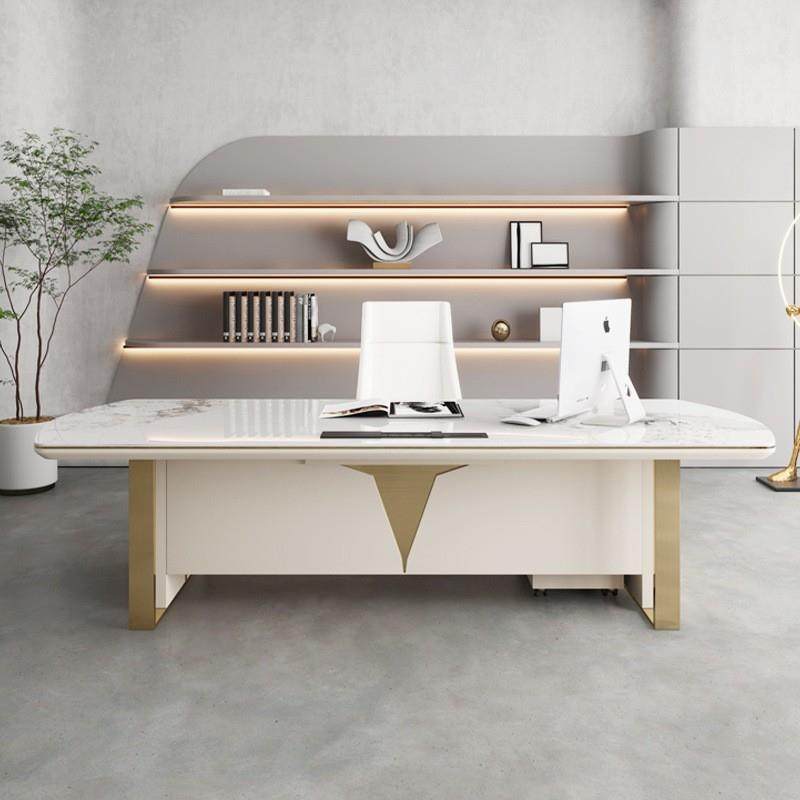轻奢岩板书SJP桌办公习岩板电脑桌带学现抽屉代用小户家型书房写