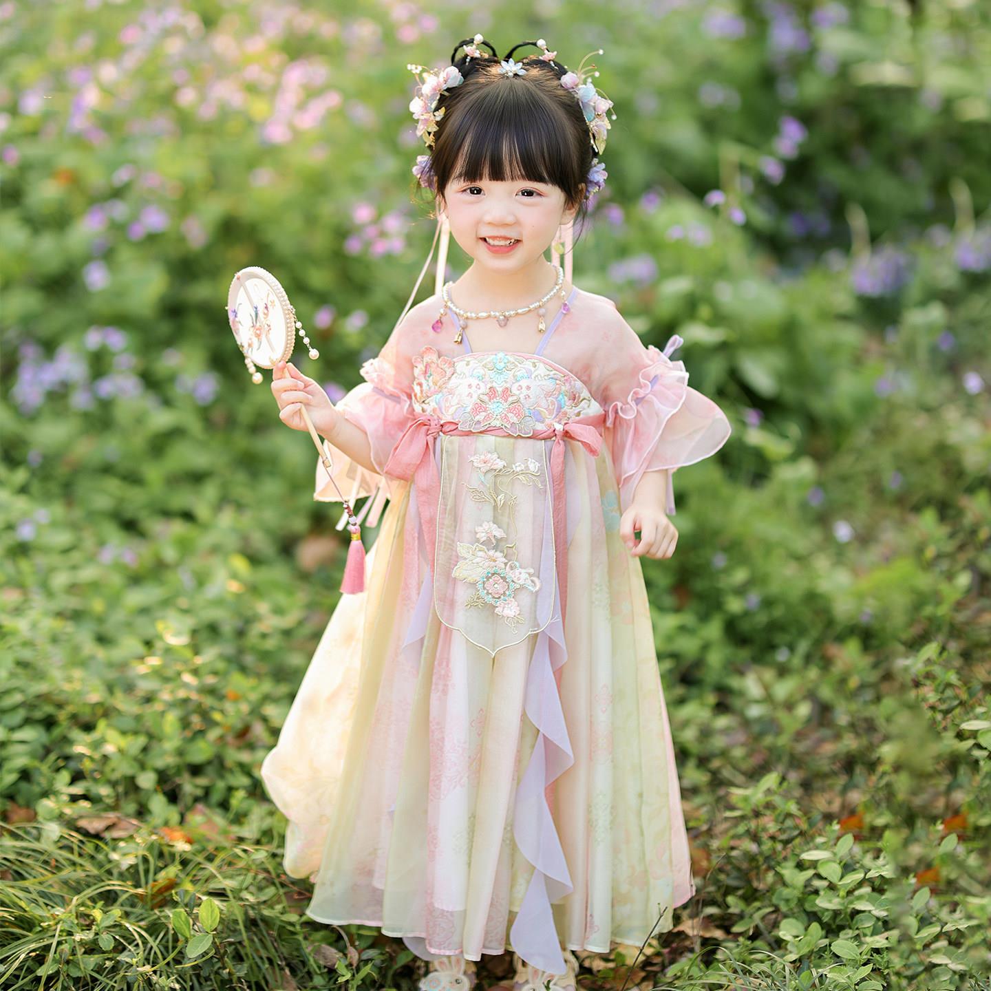 女童汉服2026新款夏装薄款古风洋装小女孩日常可穿儿童粉色汉服
