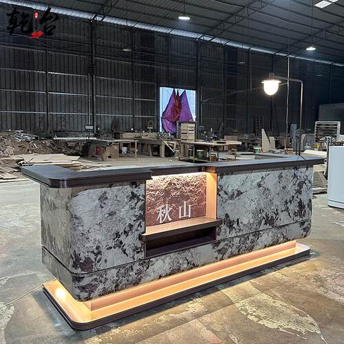 公司前台接待台吧台大理石异形服务台烤漆收银柜台柜台简约现代定