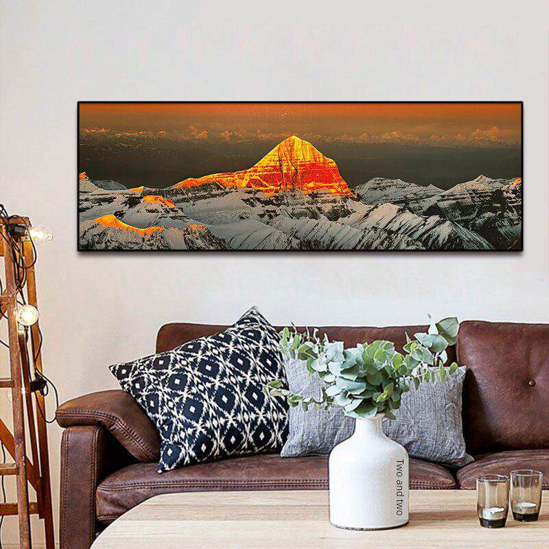 冈仁波齐日照金山装饰画雪山风景客厅沙发背景墙挂画卧室床头壁画