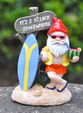 冲浪板侏儒夏日花园树脂工艺品摆件 侏儒花园装饰摆件雕像装饰品