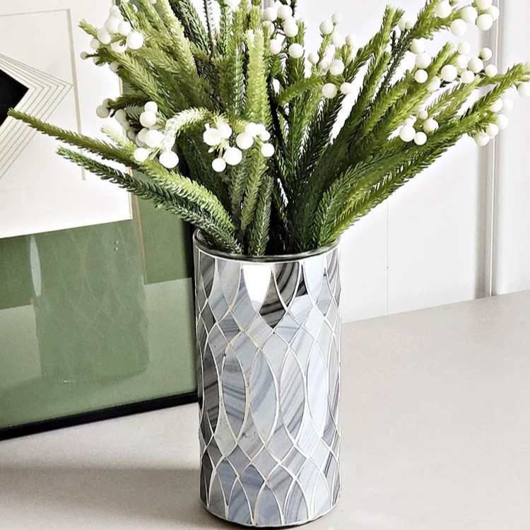 新款银白曲线纯手工时尚家居客餐厅装饰DIY马赛克直身玻璃花瓶