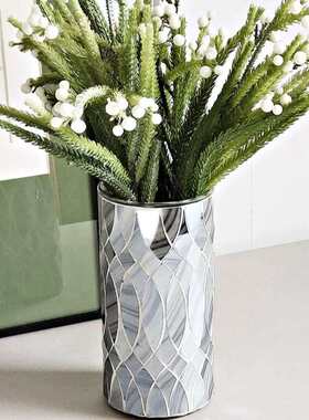 新款银白曲线纯手工时尚家居客餐厅装饰DIY马赛克直身玻璃花瓶