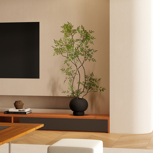 森空间电视柜旁摆件南天竹仿真绿植软装 美陈搭配摆设 好物原木风格