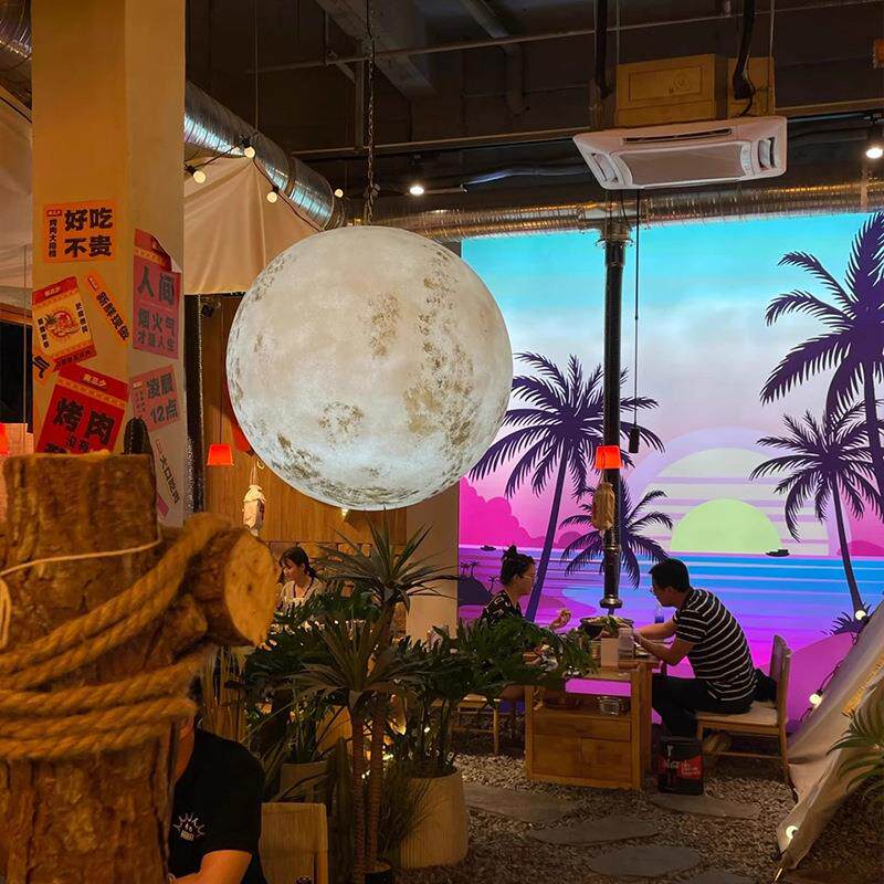 3D月球灯大号圆球吊灯创意装饰餐厅酒吧店铺商用星球灯户外月亮灯
