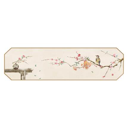 花辰月夕新中式卧室床头装饰画八边形雅致花鸟壁画日式民宿挂画