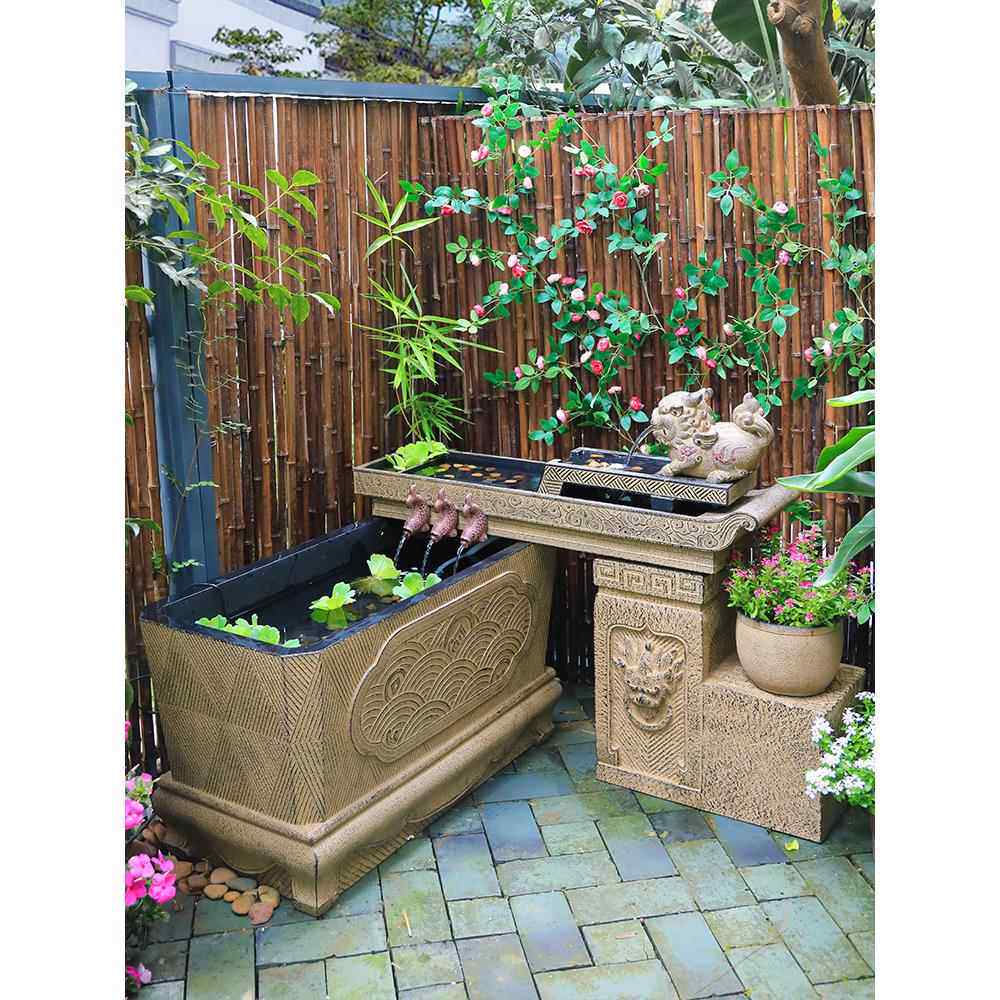 新中式庭院流水摆件户外花园露台造景鱼池循环水景观创意装饰鱼缸