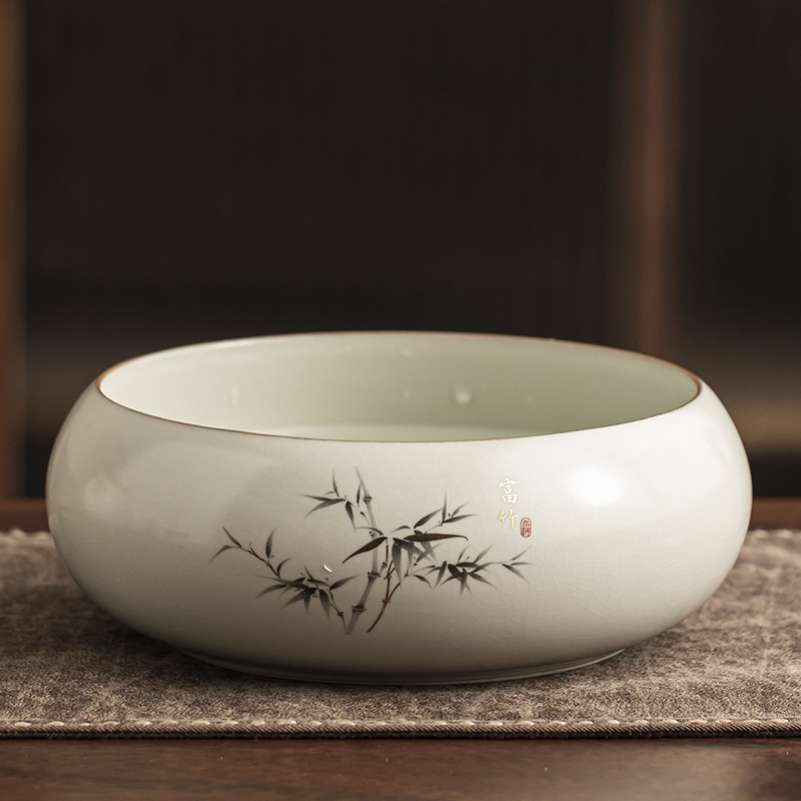 米黄汝窑茶洗杯洗水洗水盂茶渣缸陶瓷开片茶具配件洗茶器茶盆建水