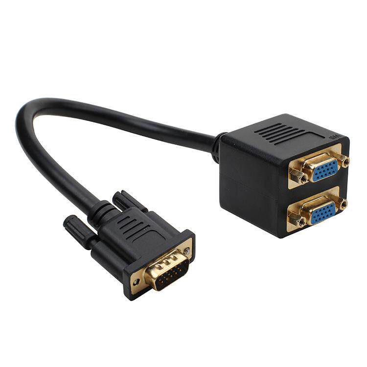 VGA一分二线 电脑显示器分屏器1进2出 一拖二vga连接线一公转二母