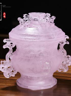 琉璃香炉花瓶可打篆香南京博物院芙蓉石蟠螭耳盖炉小粉炉桌面摆件