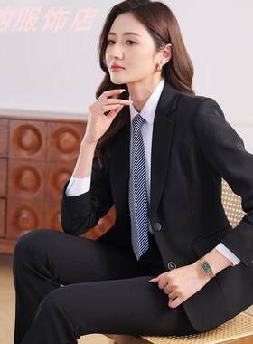 西装套装女士收腰修身黑色西服外套大学生正装职业面试商务工作服