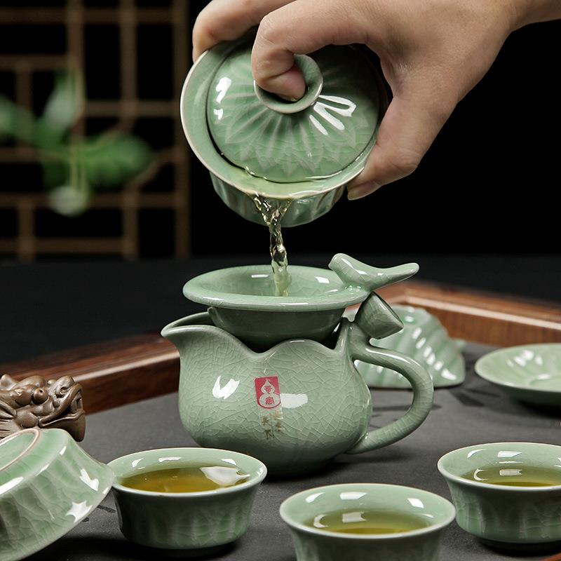 淘瓷八茶具套装家用陶瓷四合一黑檀竹木乌金石现代简约茶台茶盘