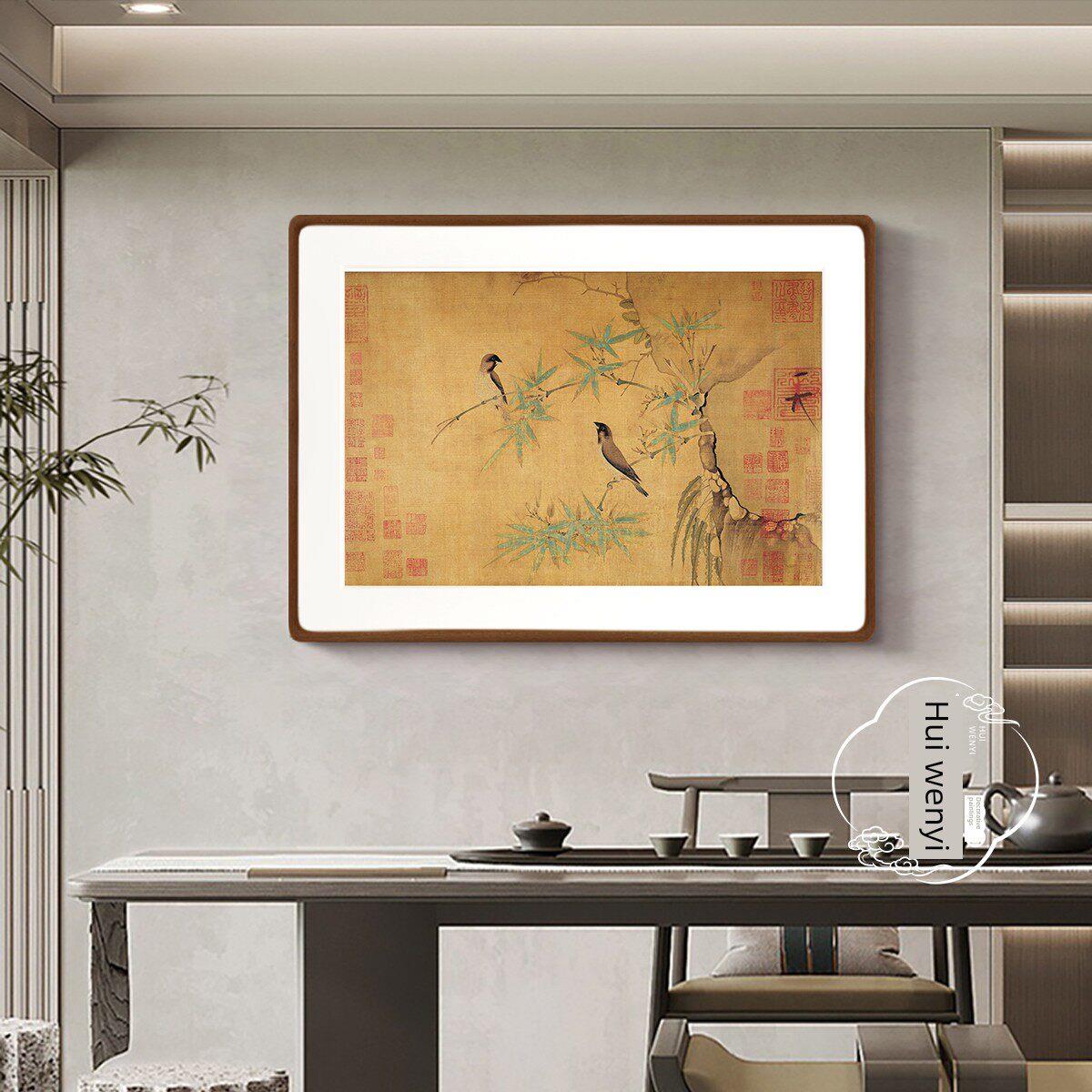 竹禽画宋徽宗赵姬宋代审美餐厅茶室书房工笔花鸟中国画中世纪风格