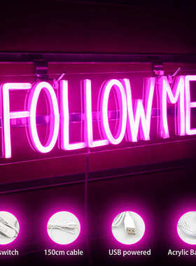 厂家直销英文发光字FOLLOW ME霓虹灯室内装饰氛围灯网红街灯牌