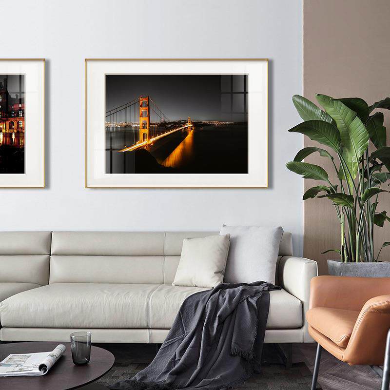 灯火通明现代简约客厅装饰画建筑夜景北欧壁画玄关卧室卡纸挂画
