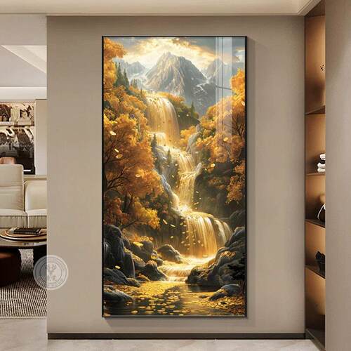 生财现代挂画正对门玄关入户招财进宝轻奢流水装饰画2024新款壁画