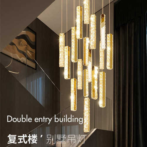 高配水晶大吊灯复式楼别墅楼梯灯长吊灯客厅创意跃层轻奢灯具