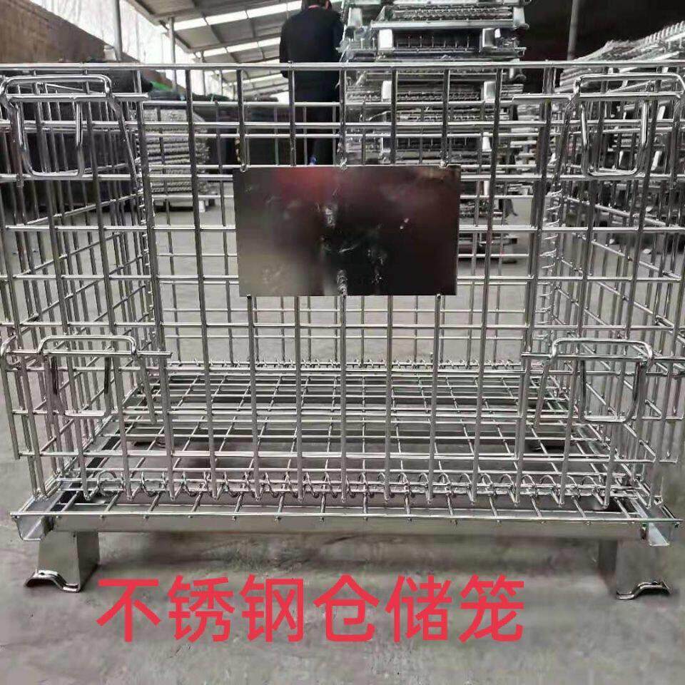 厂家仓储笼折叠式不锈钢网框储物箱物流周转箱蝴蝶笼带脚轮铁筐图片