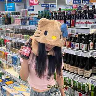 黑皮kitty连帽U型枕旅行枕可爱连帽护颈枕u形枕便携睡觉神器飞机