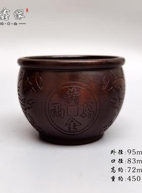 高档复古纯铜缸双鱼金万两风水缸摆件 黄仿古红铜公包浆黄办室聚