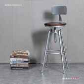 美吧式 复古工业木风酒吧椅旋转升降实铁高脚凳艺靠背家用餐无品牌