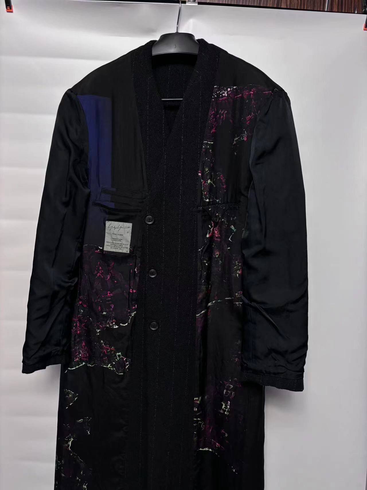 Yohji Yamamoto 20AW Long Black Pinstripe Coat — front