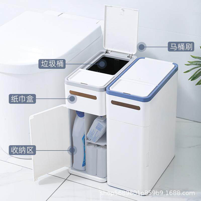 日式一体式垃圾桶卫生间家用客厅有盖夹缝按压式带盖网红创意简约