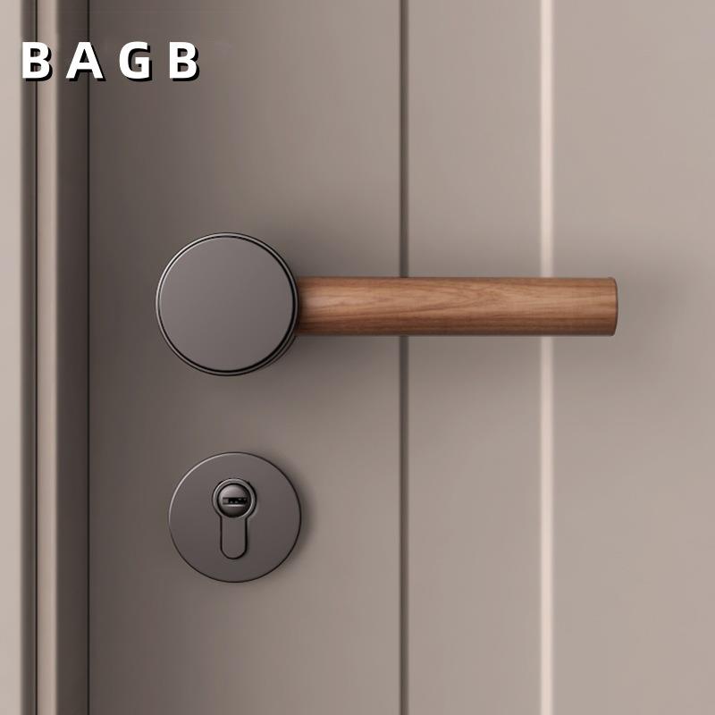 木BAG新中式房门锁分体卧室A55-木把门门锁室内磁吸木锁B静音房间