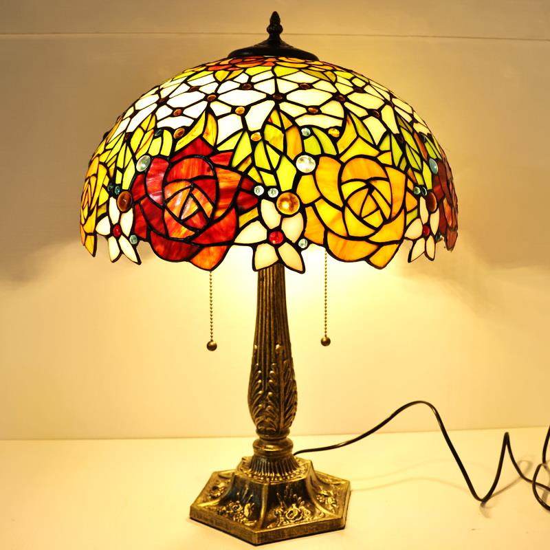 正品美式复古台大灯璃气客厅餐厅吧台彩色玻术蜂鸟玫艺瑰卧室床头