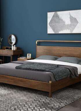 Fls轻奢中式实木床1.8胡桃木双人床简约床1.5.1.2米现代主卧家用