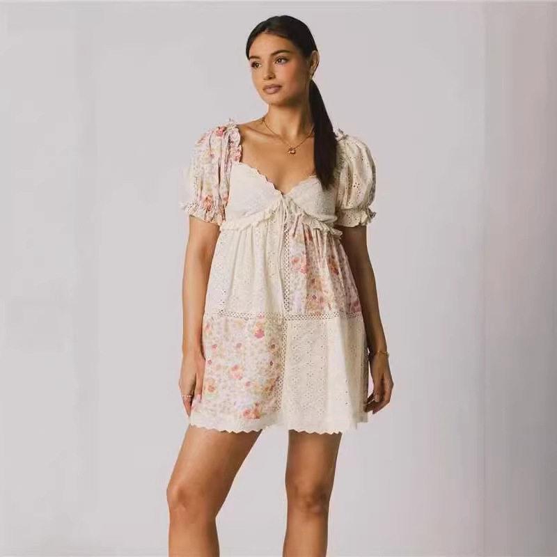 Women's Floral Print Maternity Dress Bow Tie Front Ruffled - 实物图
