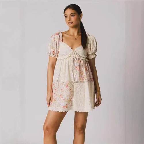 Women's Floral Print Maternity Dress Bow Tie Front Ruffled