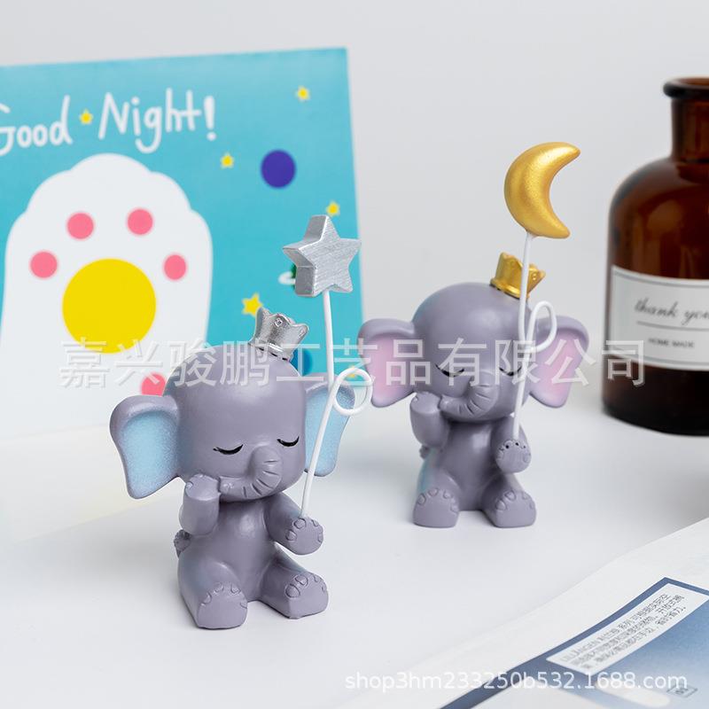 创通意树脂工艺品摆件 生日蛋糕摆装卡大象星星月亮饰件摆件.